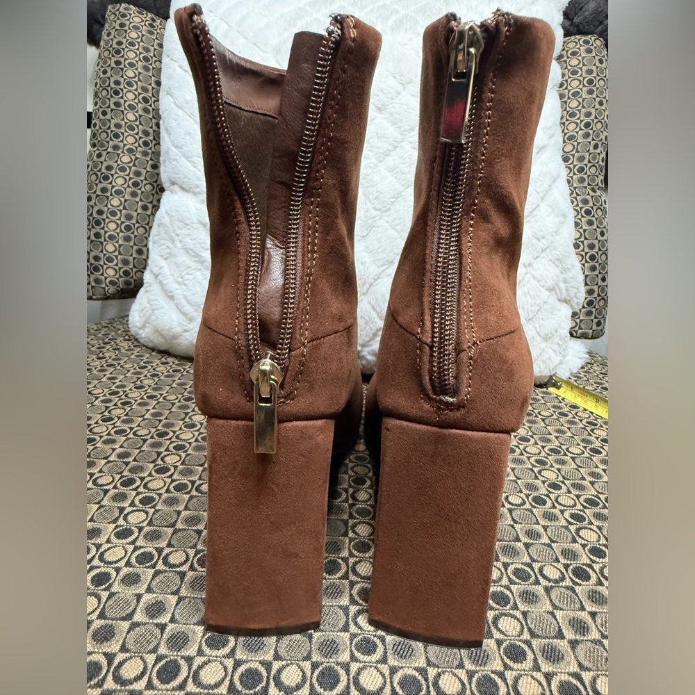 JustFab Chestnut Suede Block Heel Ankle Boots - Picture 6 of 6